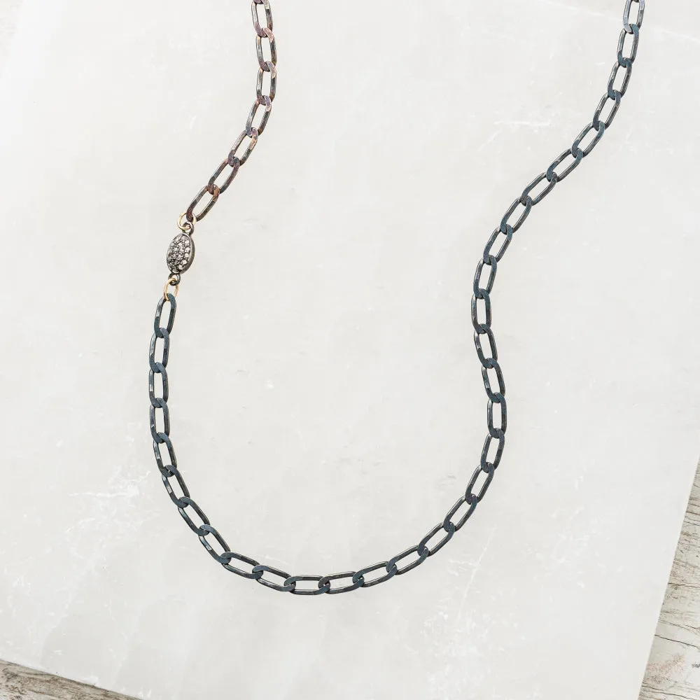 Diamond Oval Layering Necklace with Chunky Drawn Curb Chain