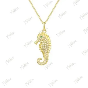 Diamond Seahorse Necklace 9.8x18mm