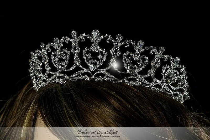 Diana Vintage Art Deco Heart Silver Tiara | Swarovski Crystal