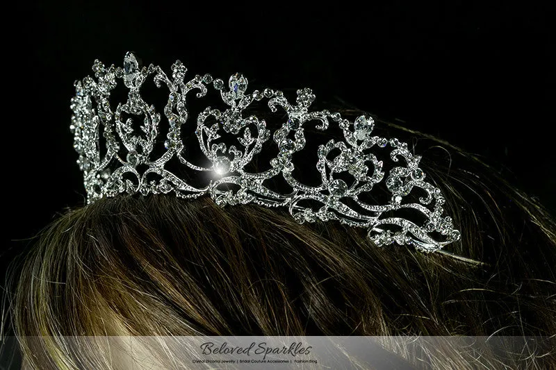 Diana Vintage Art Deco Heart Silver Tiara | Swarovski Crystal