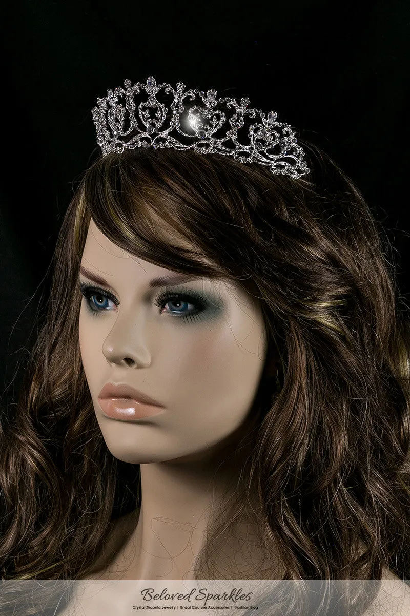 Diana Vintage Art Deco Heart Silver Tiara | Swarovski Crystal