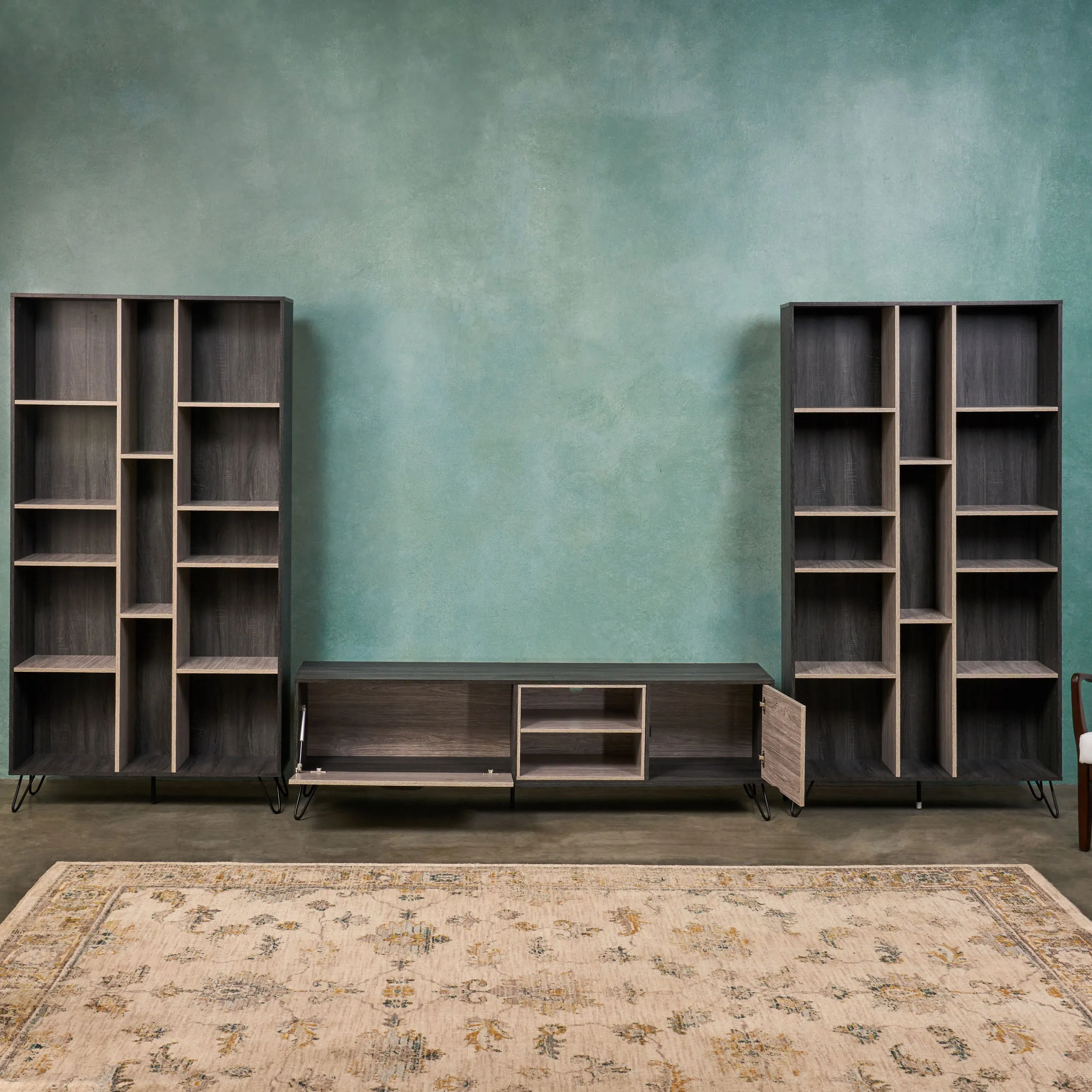 Doreen Mid Century 3 Piece TV Stand & Bookcases Set