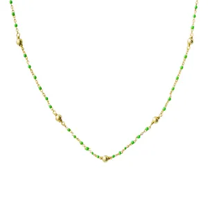 DPI S/SILVER Beaded Enamel Necklace GOLD/GREEN