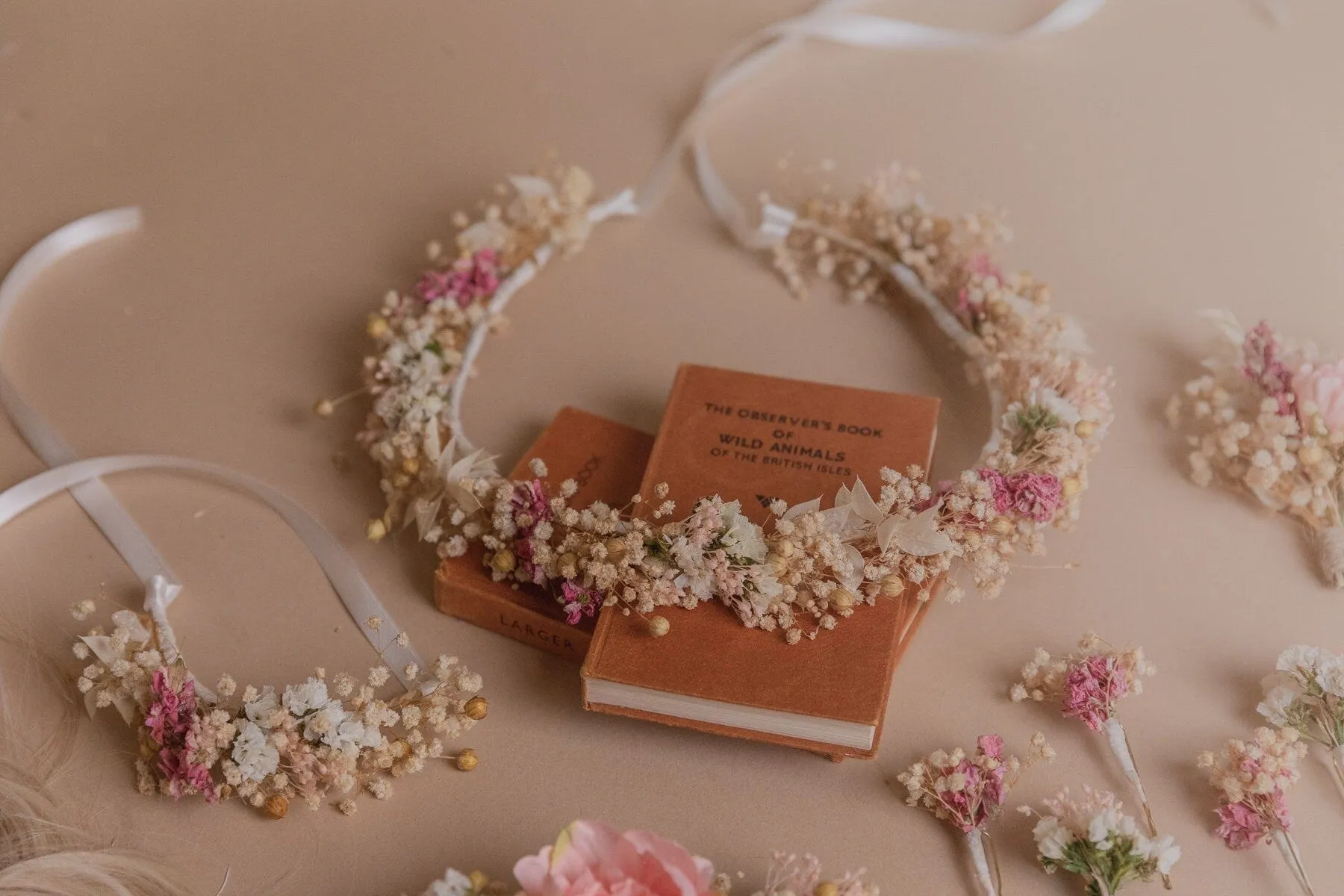 Dried Gypsophila & Pink Details Bridal Boho Wedding Crown / Real Dried Flower Crown / Boho Flower Crown
