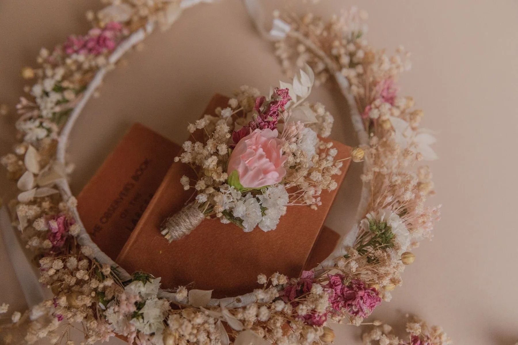 Dried Gypsophila & Pink Details Bridal Boho Wedding Crown / Real Dried Flower Crown / Boho Flower Crown
