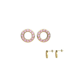 Ear Studs In Round Pink Gems