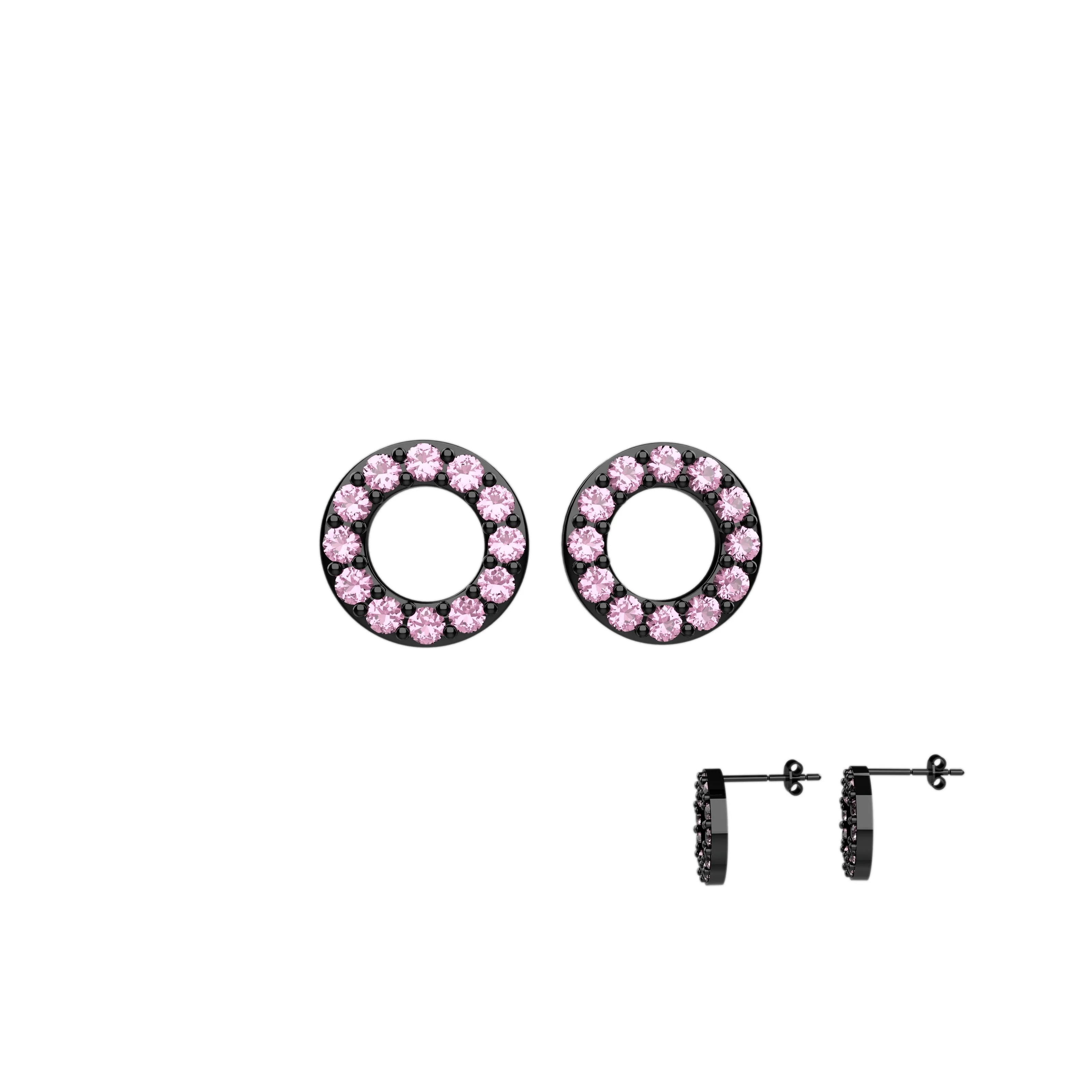 Ear Studs In Round Pink Gems