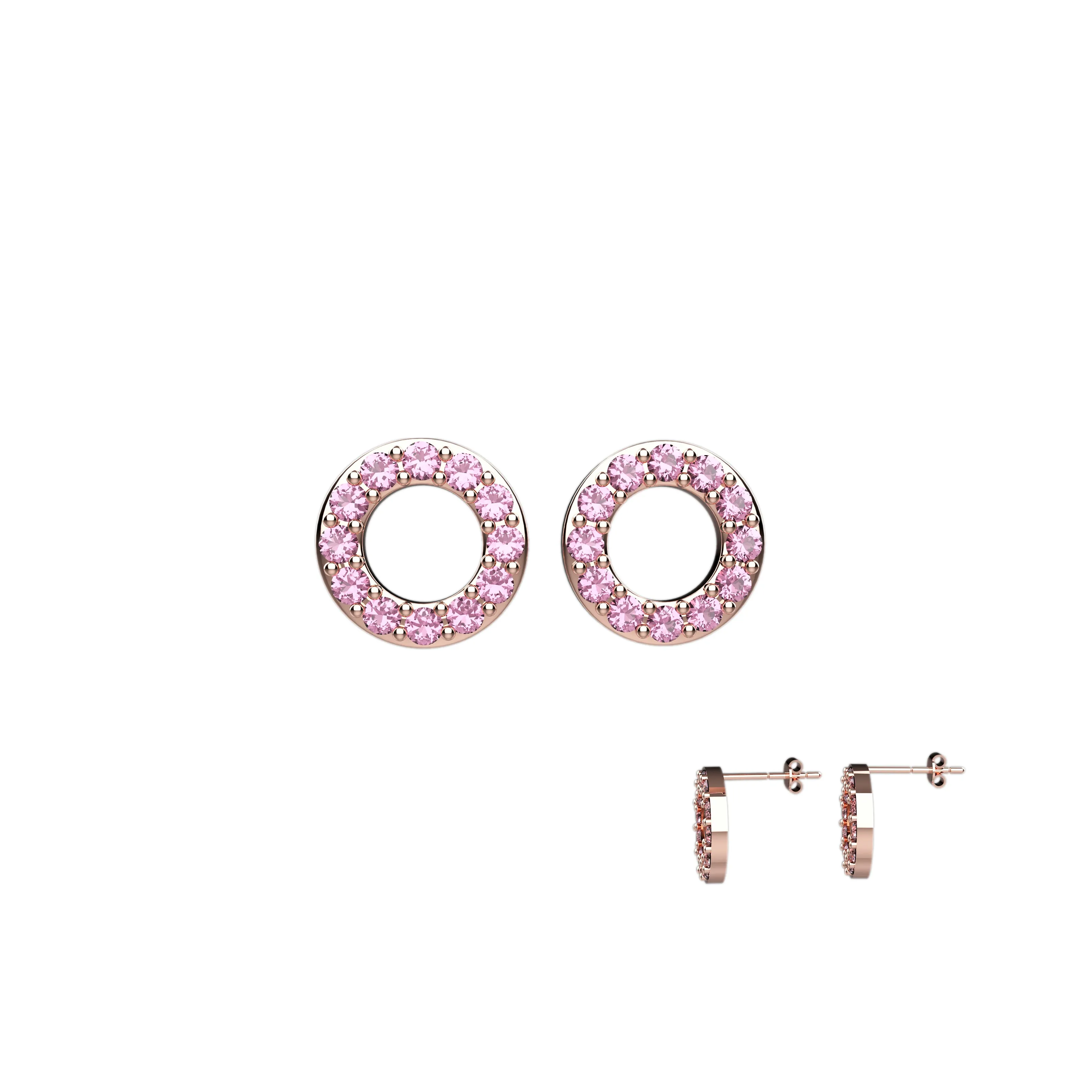 Ear Studs In Round Pink Gems