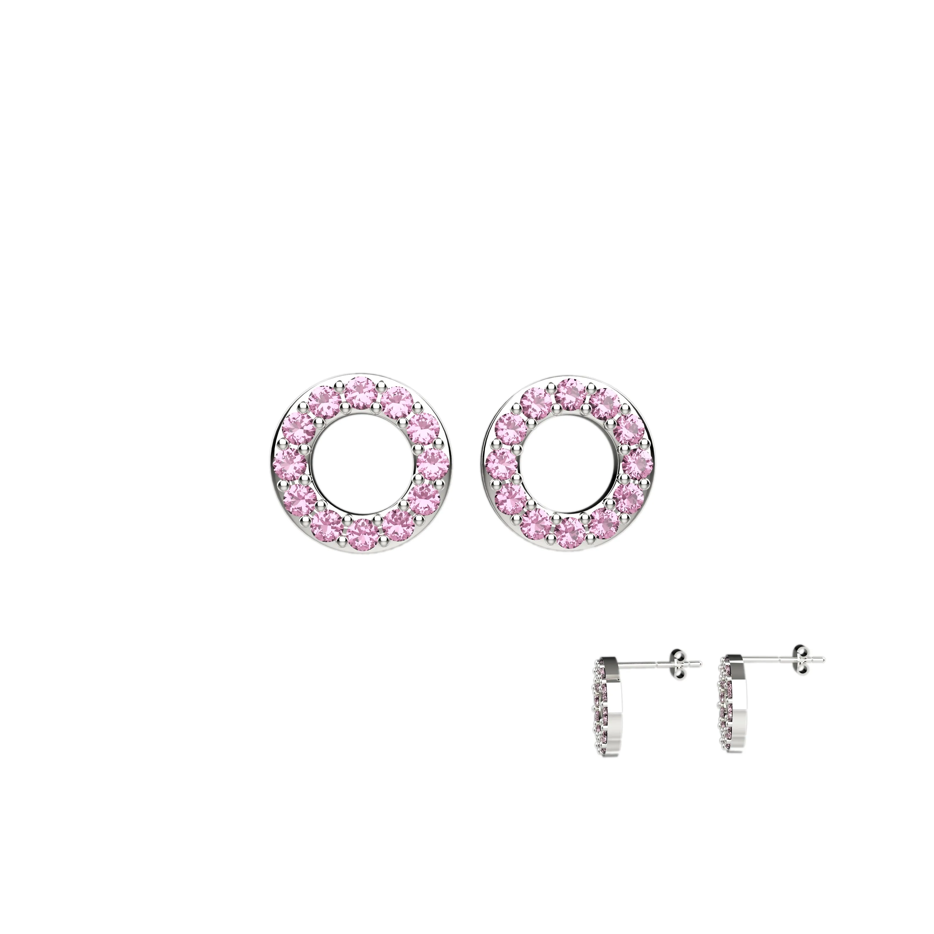 Ear Studs In Round Pink Gems