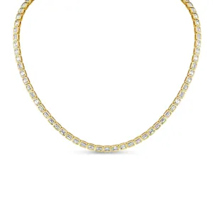East West Emerald Cut Bezel Set Tennis Necklace