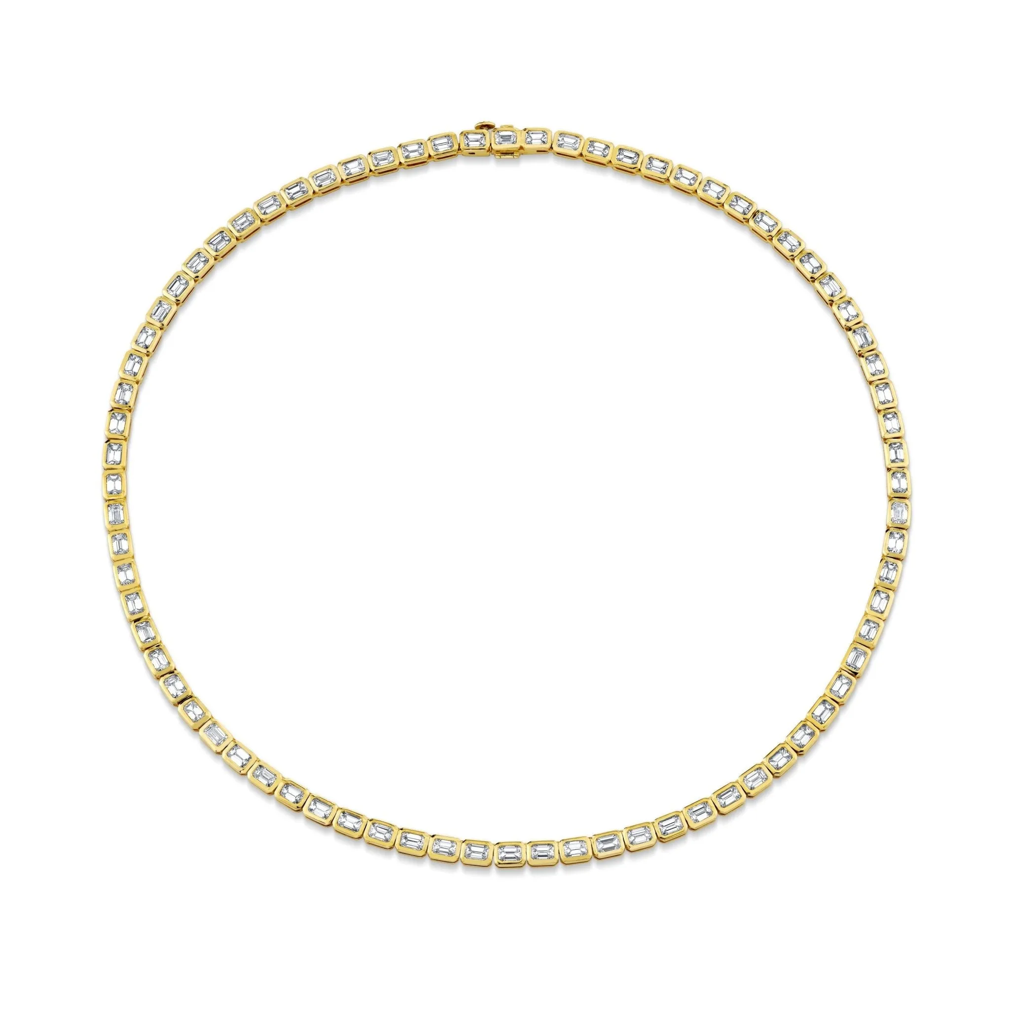 East West Emerald Cut Bezel Set Tennis Necklace