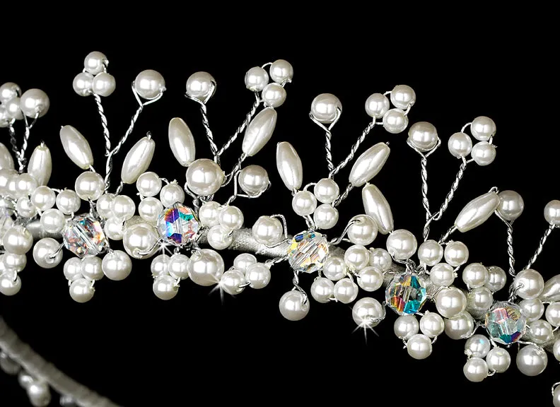 Elegant Silver or Lt Gold Pearl and Crystal Swarovski Bridal Tiara