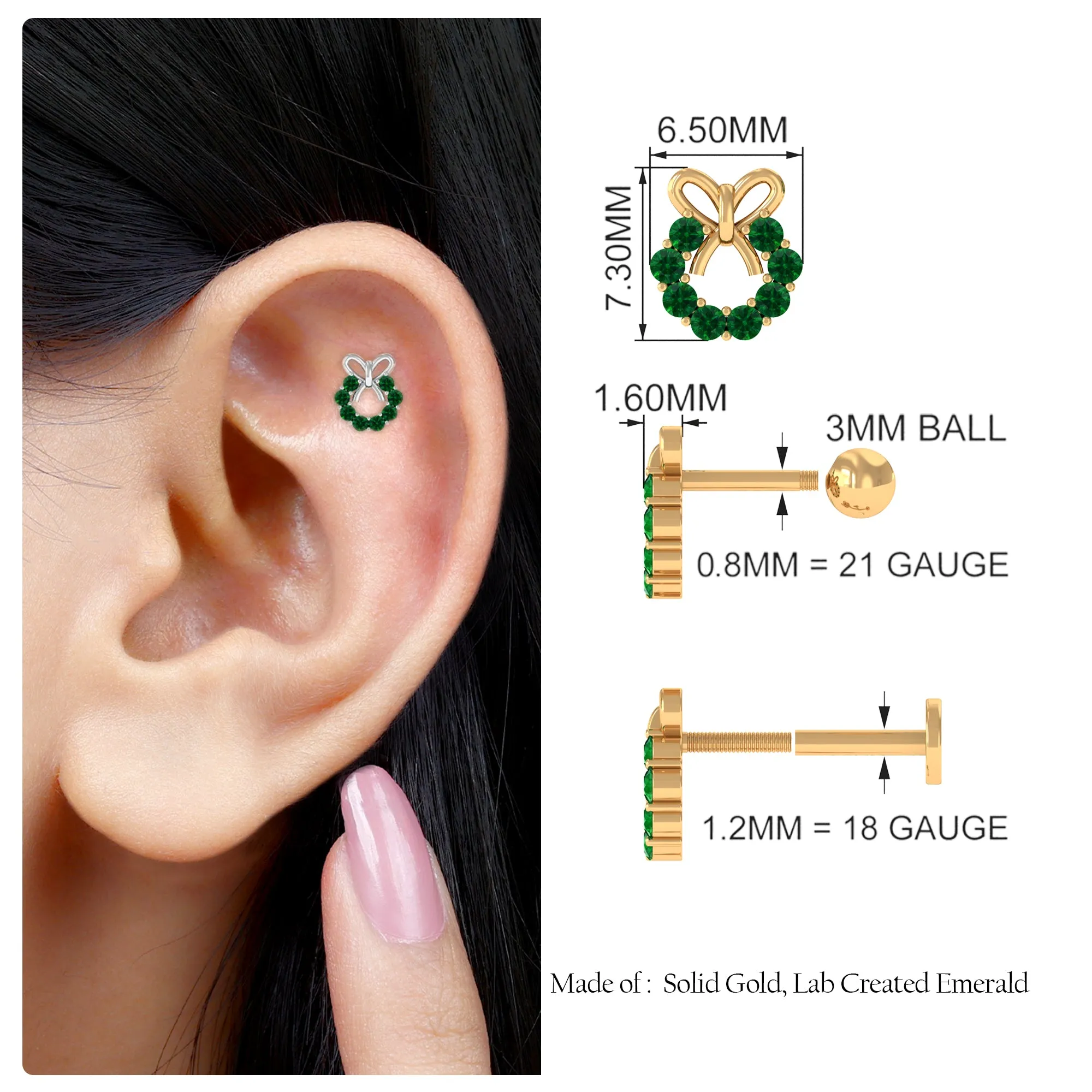 Emerald Christmas Wreath and Gold Bow Earring