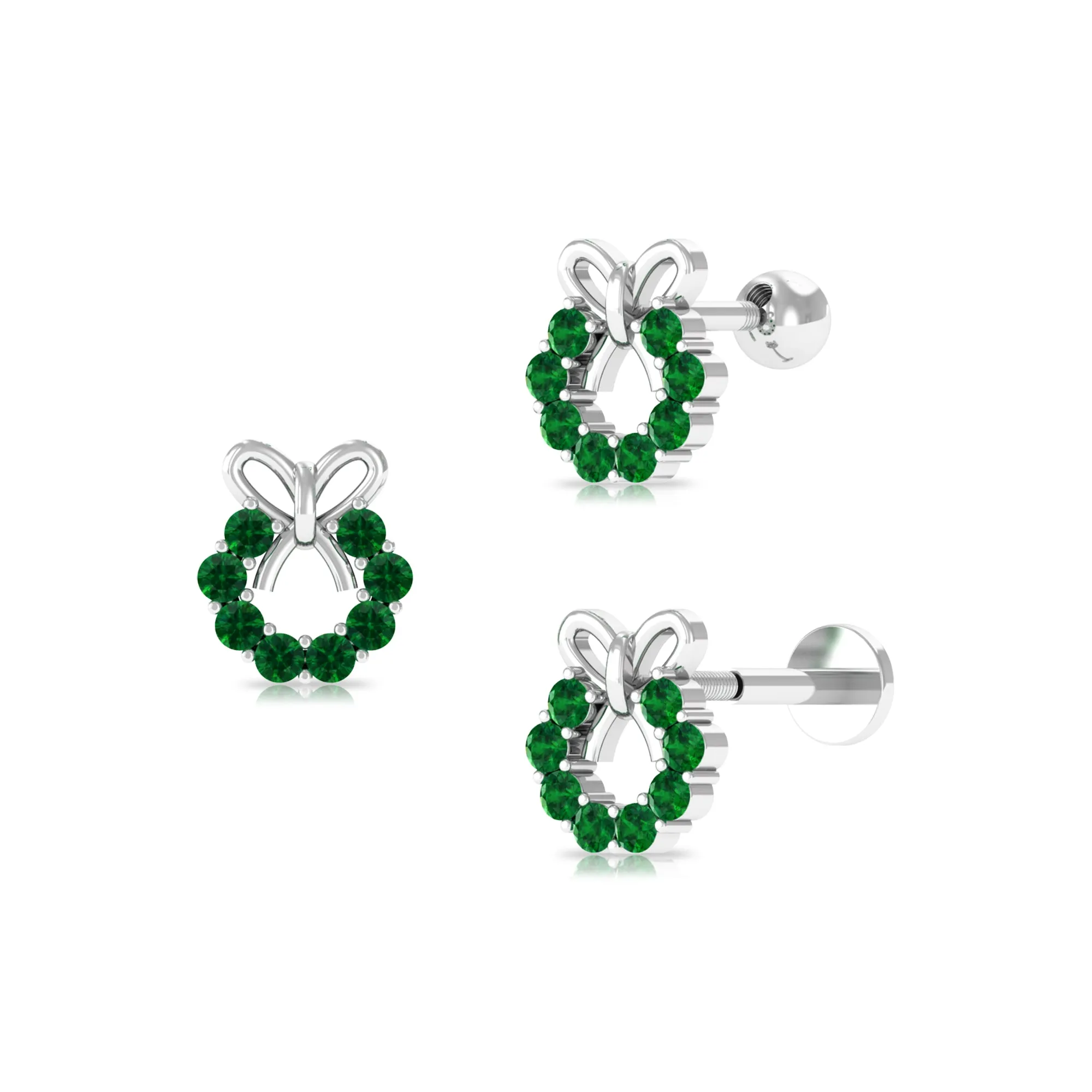 Emerald Christmas Wreath and Gold Bow Earring
