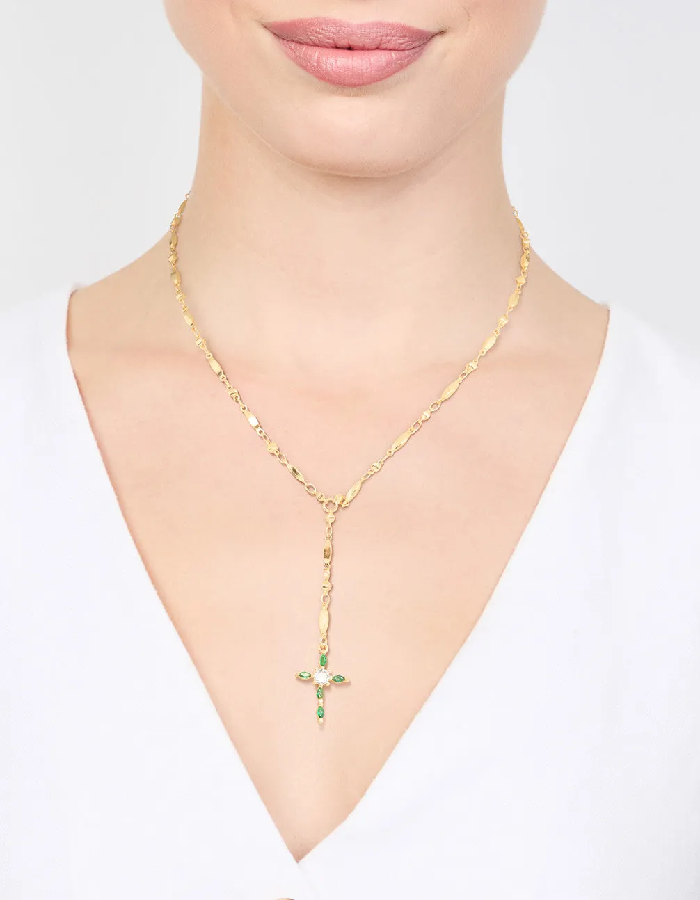 Emerald Cross Chain Y-Necklace