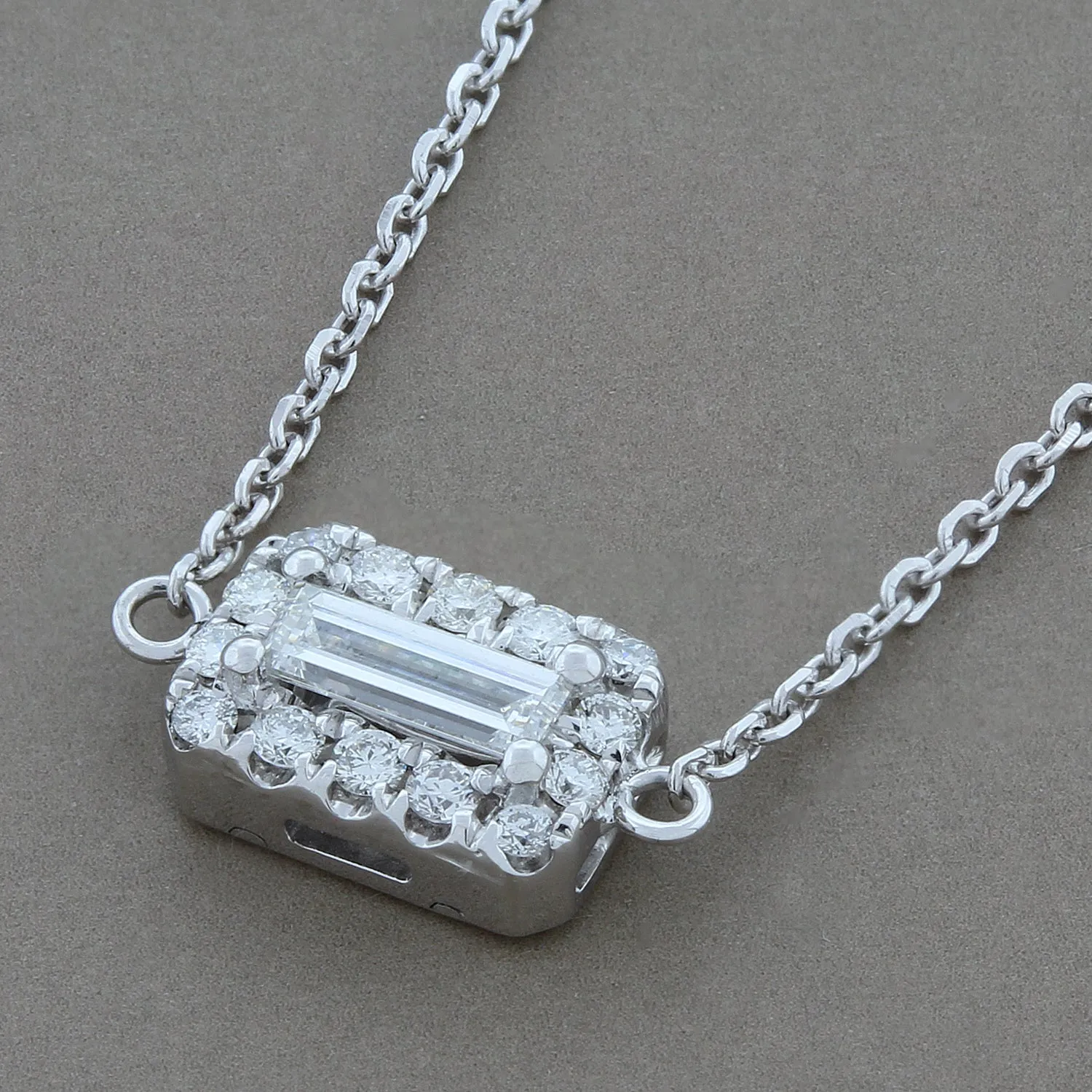 Emerald Cut Diamond Halo Gold Necklace