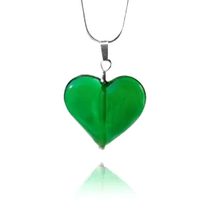 Emerald Green Glass Heart Pendant Necklace