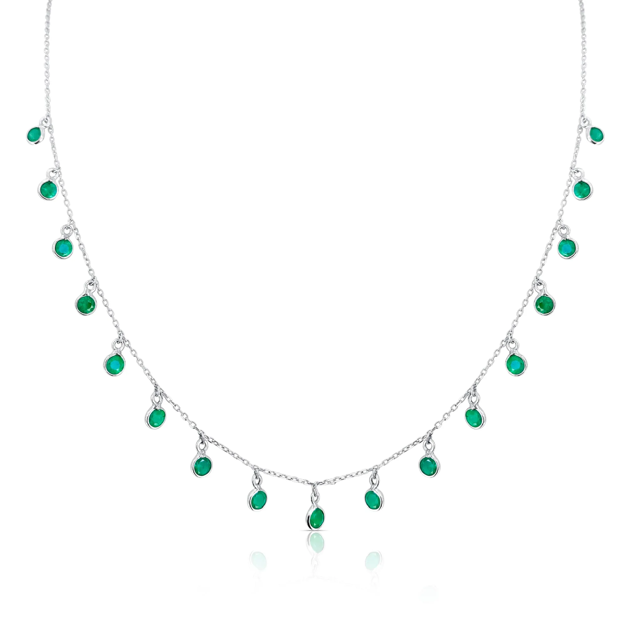 Emerald Round Necklace In 18K White Gold