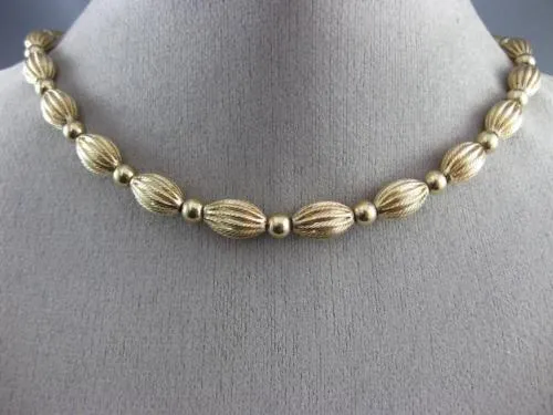 ESTATE 14KT YELLOW GOLD 3D HANDCRAFTED BEADED MILGRAIN CLASSIC NECKLACE #26369