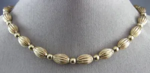 ESTATE 14KT YELLOW GOLD 3D HANDCRAFTED BEADED MILGRAIN CLASSIC NECKLACE #26369