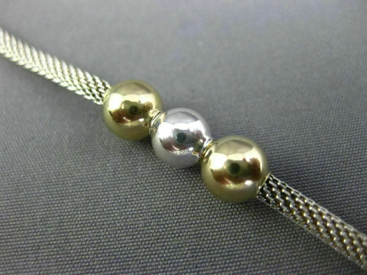 ESTATE 14KT YELLOW GOLD & 925 SILVER BEADED PAST PRESENT FUTURE NECKLACE #26204