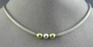 ESTATE 14KT YELLOW GOLD & 925 SILVER BEADED PAST PRESENT FUTURE NECKLACE #26204