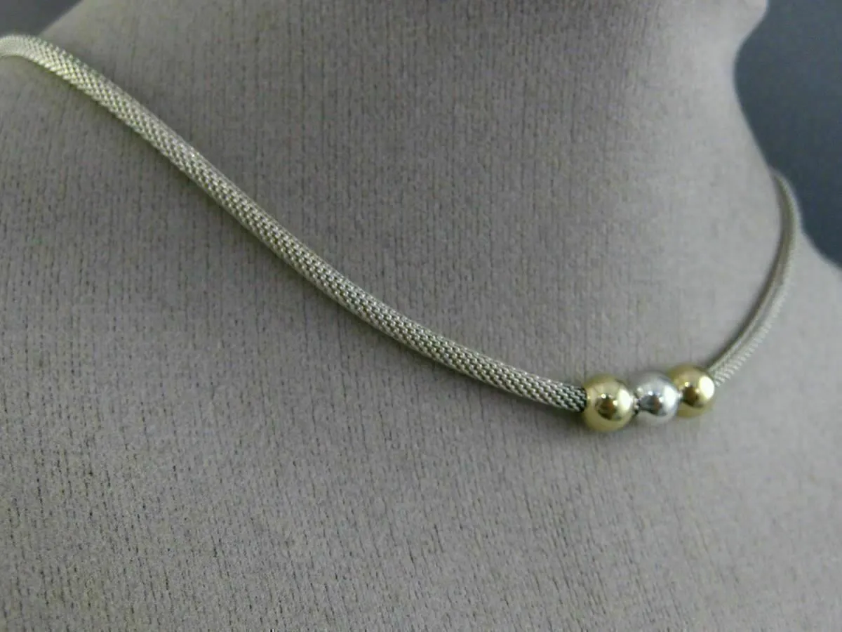 ESTATE 14KT YELLOW GOLD & 925 SILVER BEADED PAST PRESENT FUTURE NECKLACE #26204