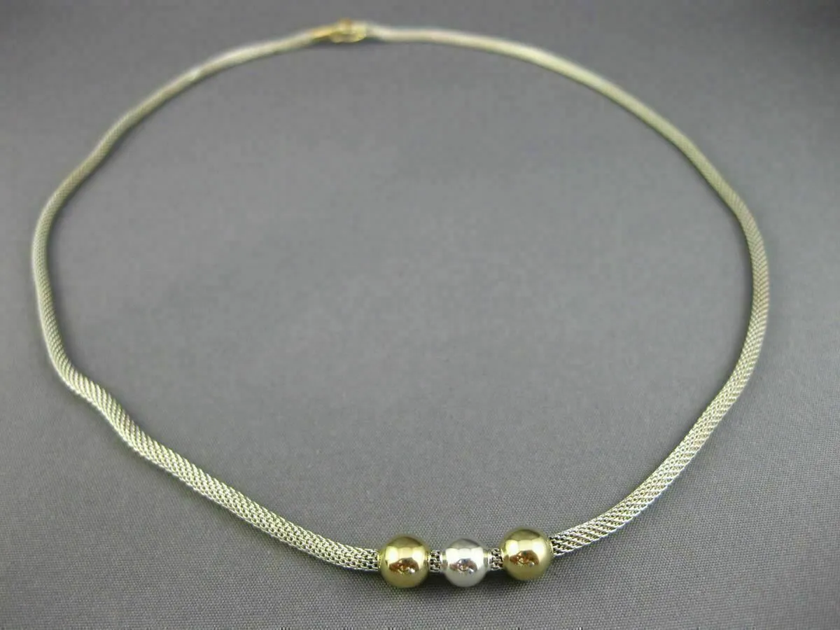 ESTATE 14KT YELLOW GOLD & 925 SILVER BEADED PAST PRESENT FUTURE NECKLACE #26204
