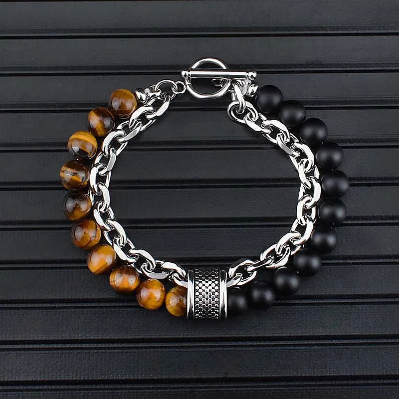 European And American Stainless Steel Tiger's Eye Men's Bracelet