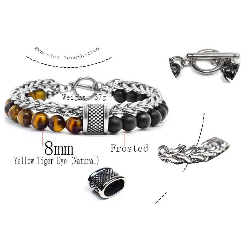 European And American Stainless Steel Tiger's Eye Men's Bracelet
