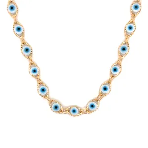 Evil Eye On Gold Diamond Cut Halo Necklace