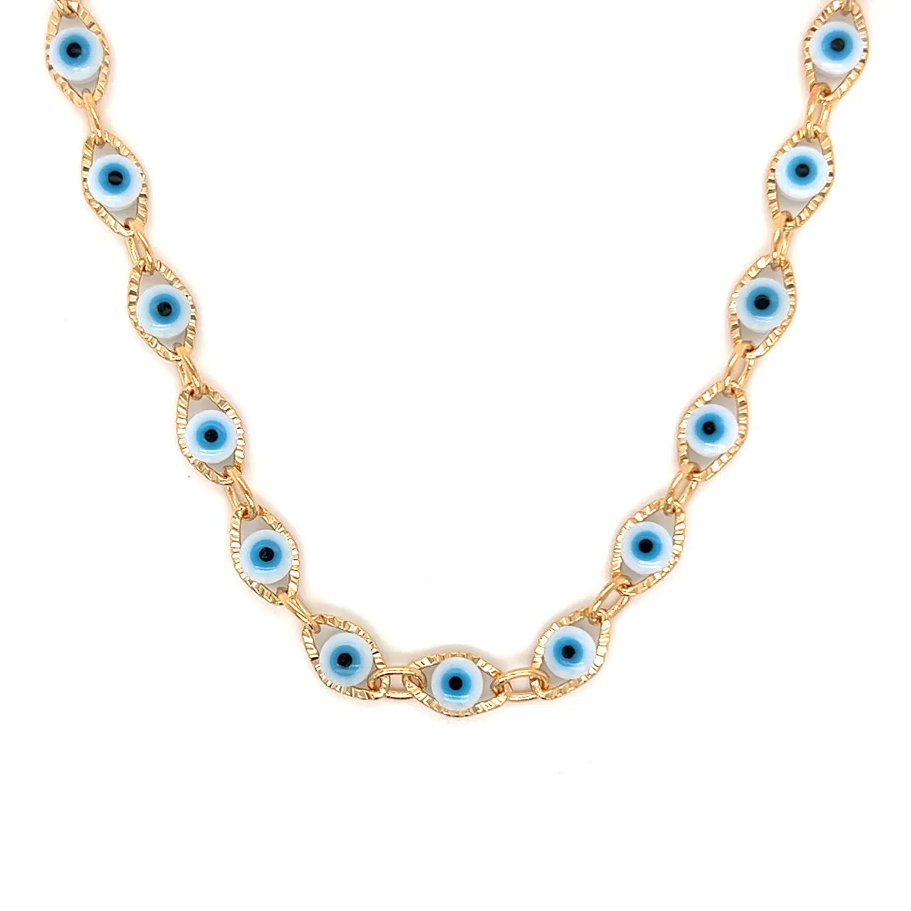 Evil Eye On Gold Diamond Cut Halo Necklace