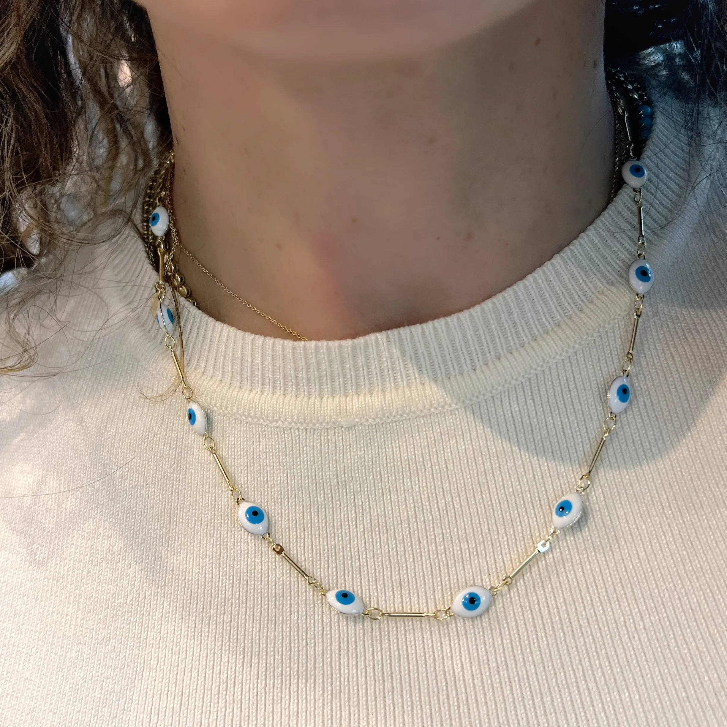 Evil Eyes On Gold Bars Necklace