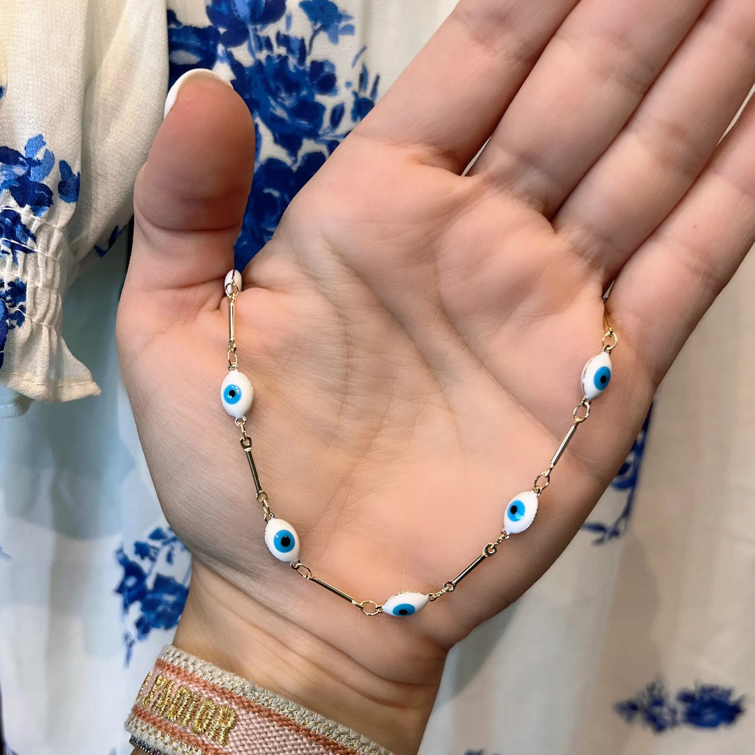 Evil Eyes On Gold Bars Necklace