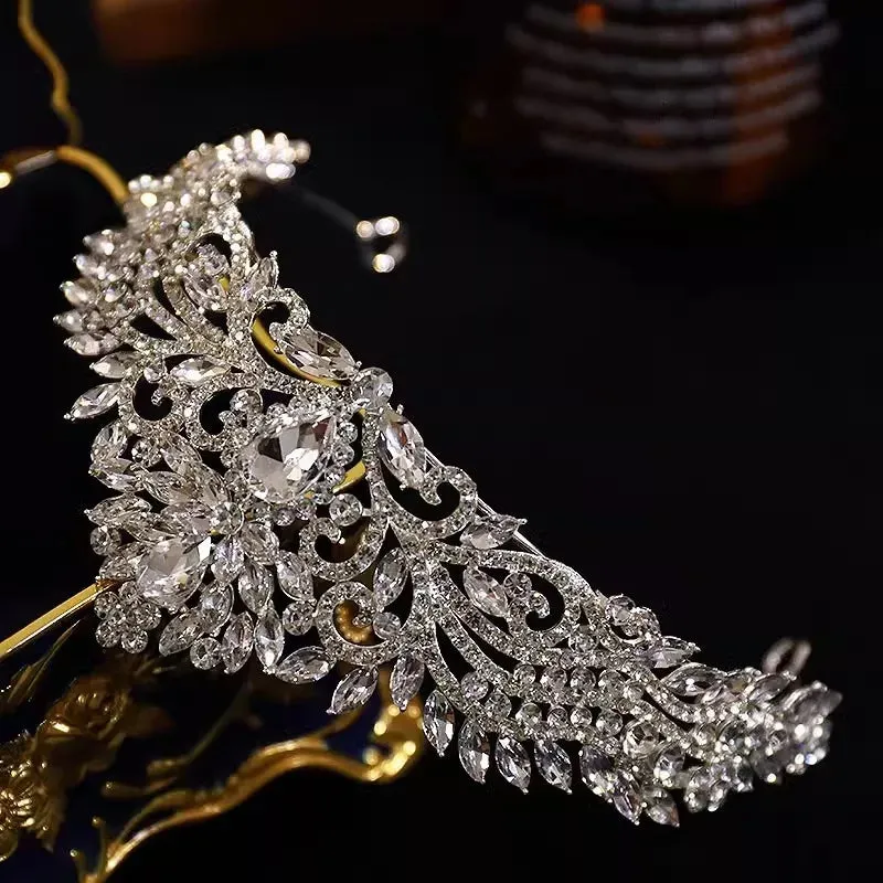 Exquisite Luxury Silver Tone Crystal Tiara-Bridal-Wedding Hair Accessory-Quinceanera-Crown
