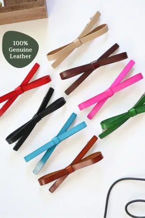 Finest Genuine Leather Handmade Bow Automatic Clasp Hair Clip, Long Barrette Ponytail Holder, Gift for Girls Women