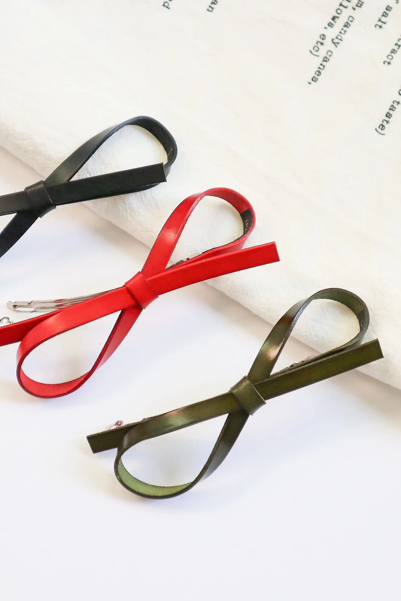 Finest Genuine Leather Handmade Bow Automatic Clasp Hair Clip, Long Barrette Ponytail Holder, Gift for Girls Women