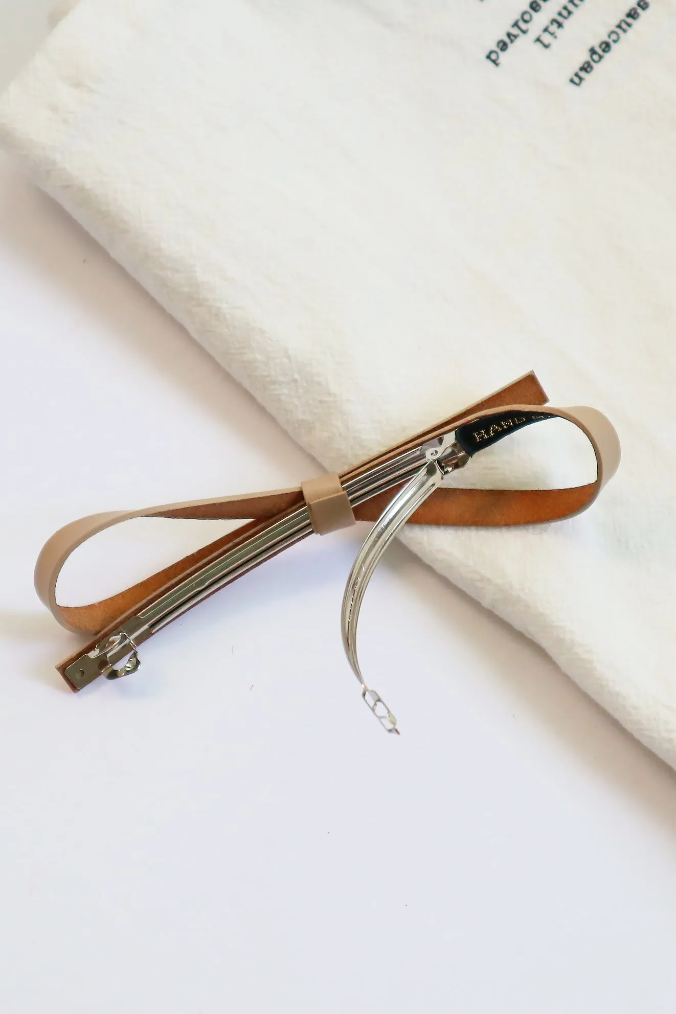 Finest Genuine Leather Handmade Bow Automatic Clasp Hair Clip, Long Barrette Ponytail Holder, Gift for Girls Women