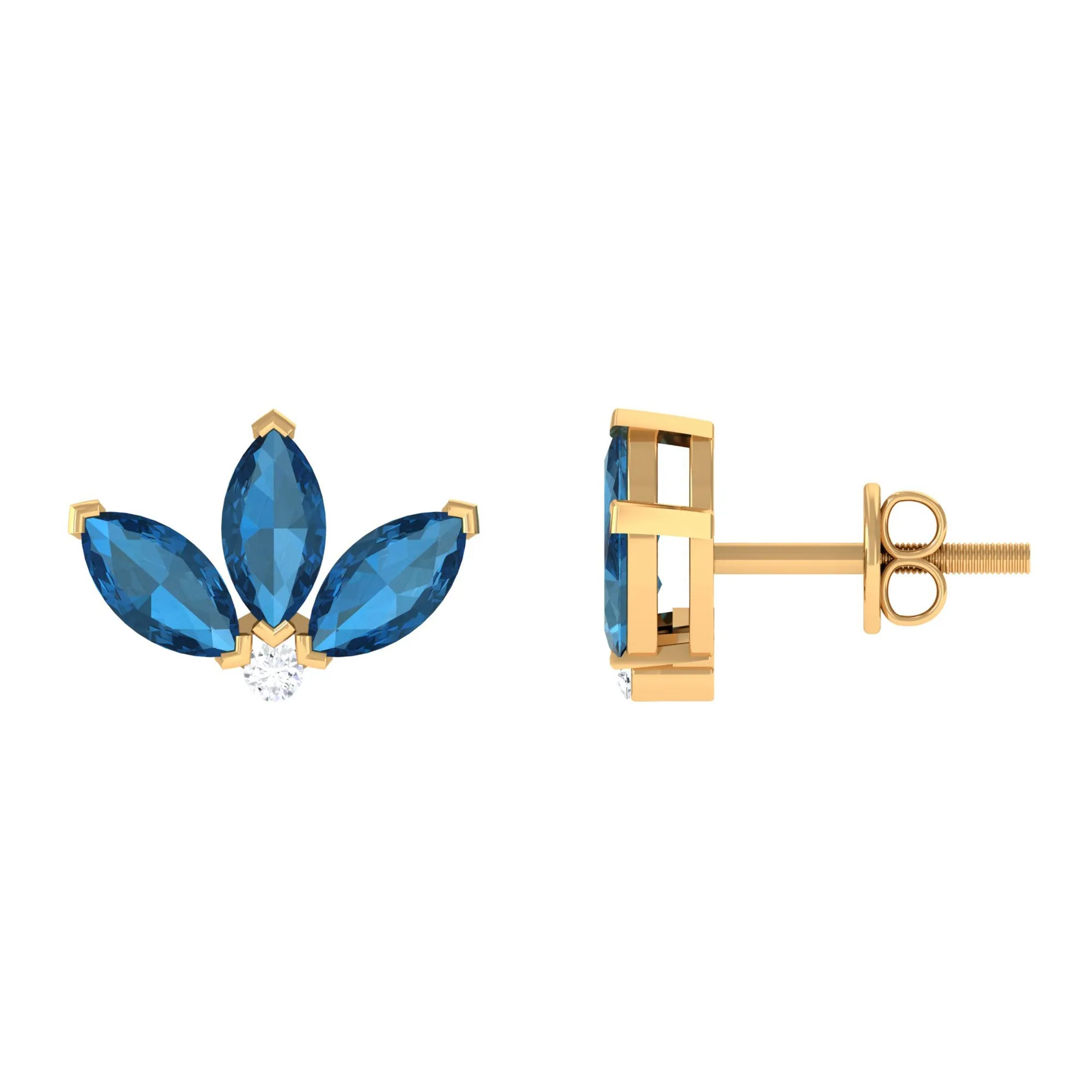 Floral Stud Earrings with London Blue Topaz and Moissanite