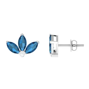Floral Stud Earrings with London Blue Topaz and Moissanite