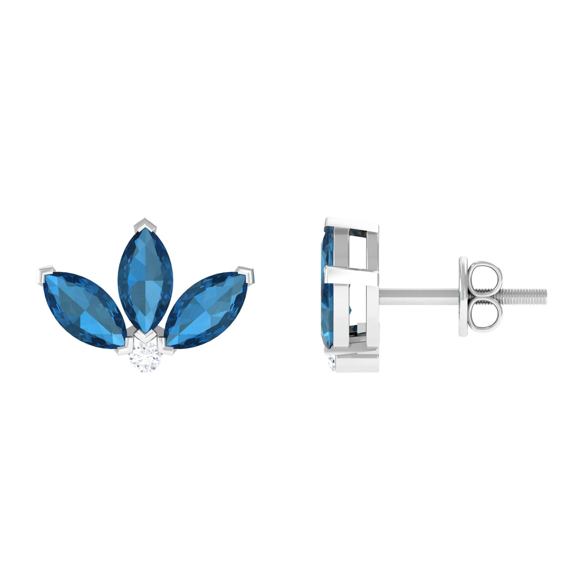Floral Stud Earrings with London Blue Topaz and Moissanite