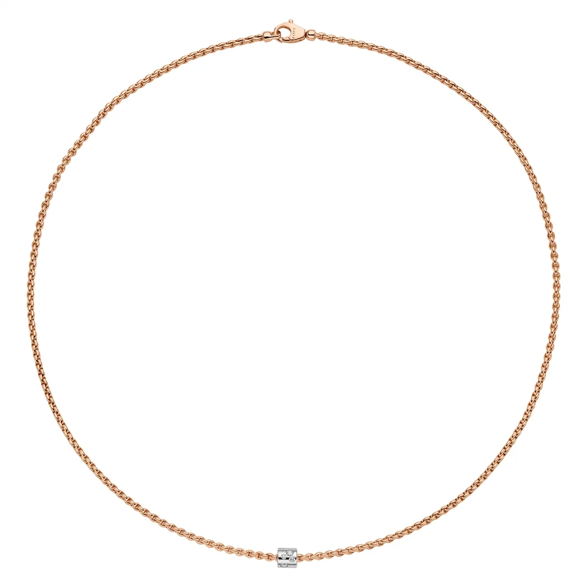 Fope 18K Rose Gold Aria Collection Necklace with White Gold Diamond Rondel, 17 inch