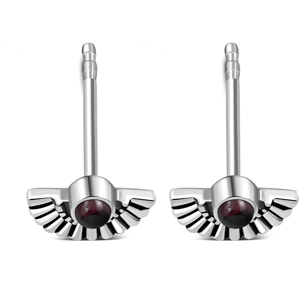 Garnet Stone Ethnic Style Sterling Silver Stud Earrings