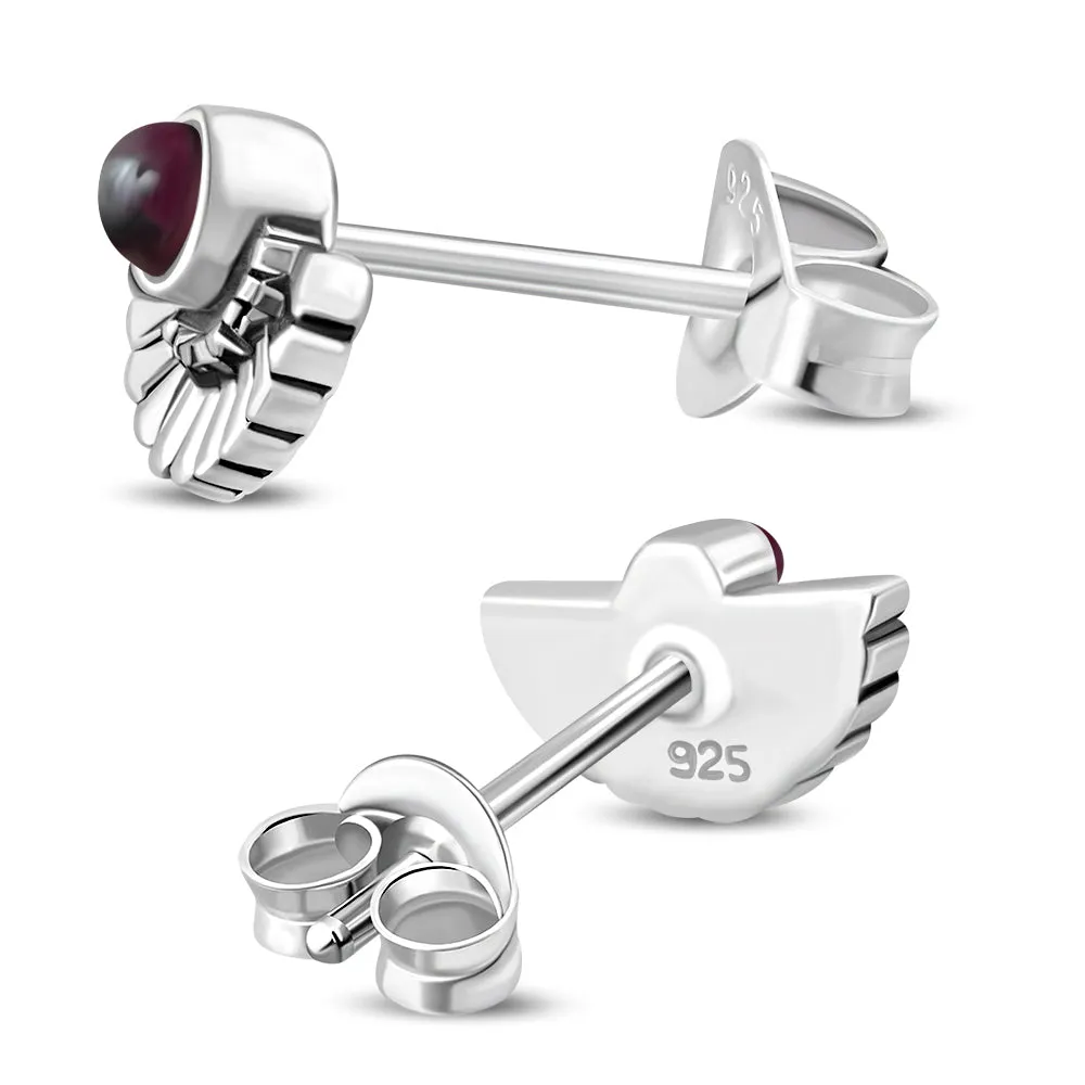 Garnet Stone Ethnic Style Sterling Silver Stud Earrings