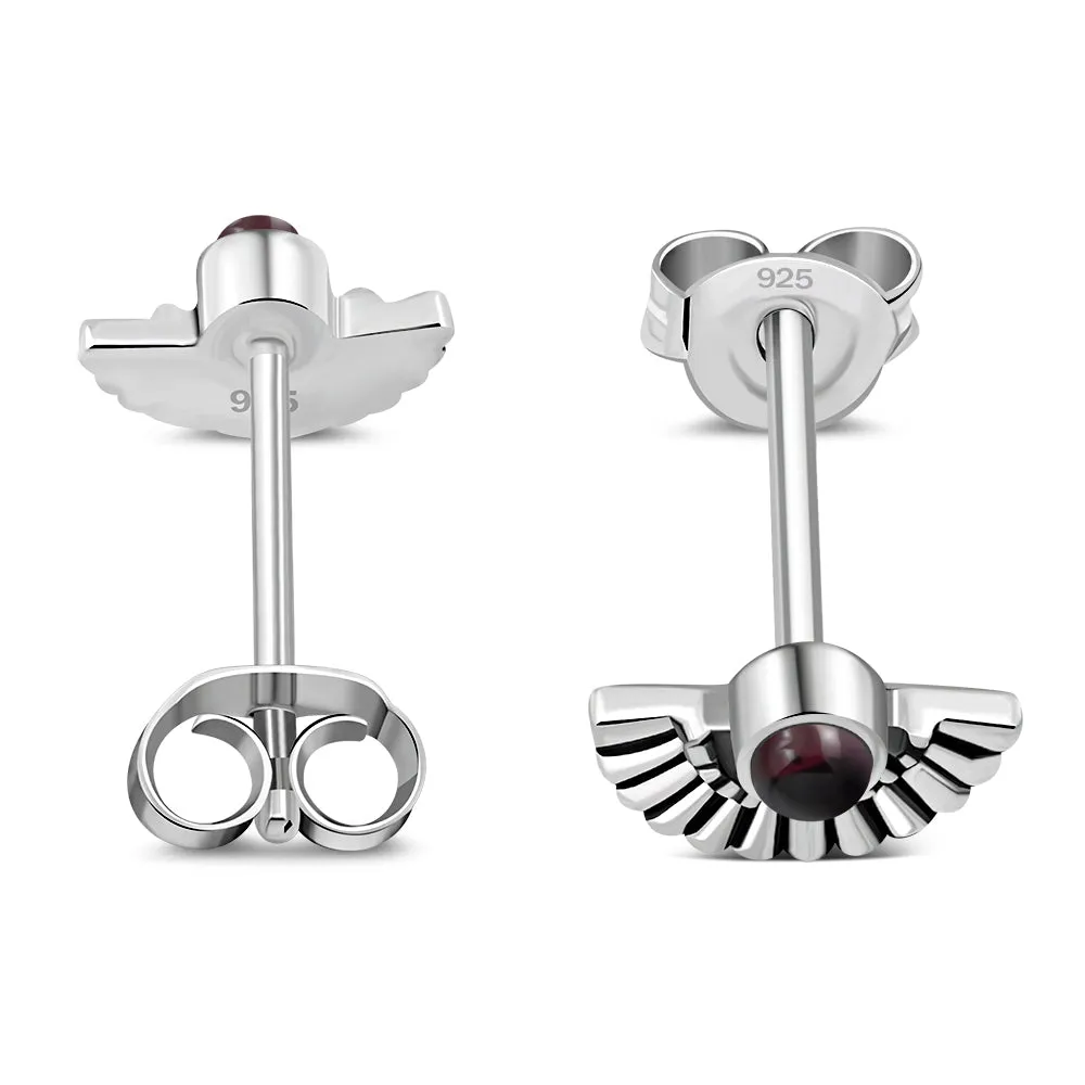 Garnet Stone Ethnic Style Sterling Silver Stud Earrings