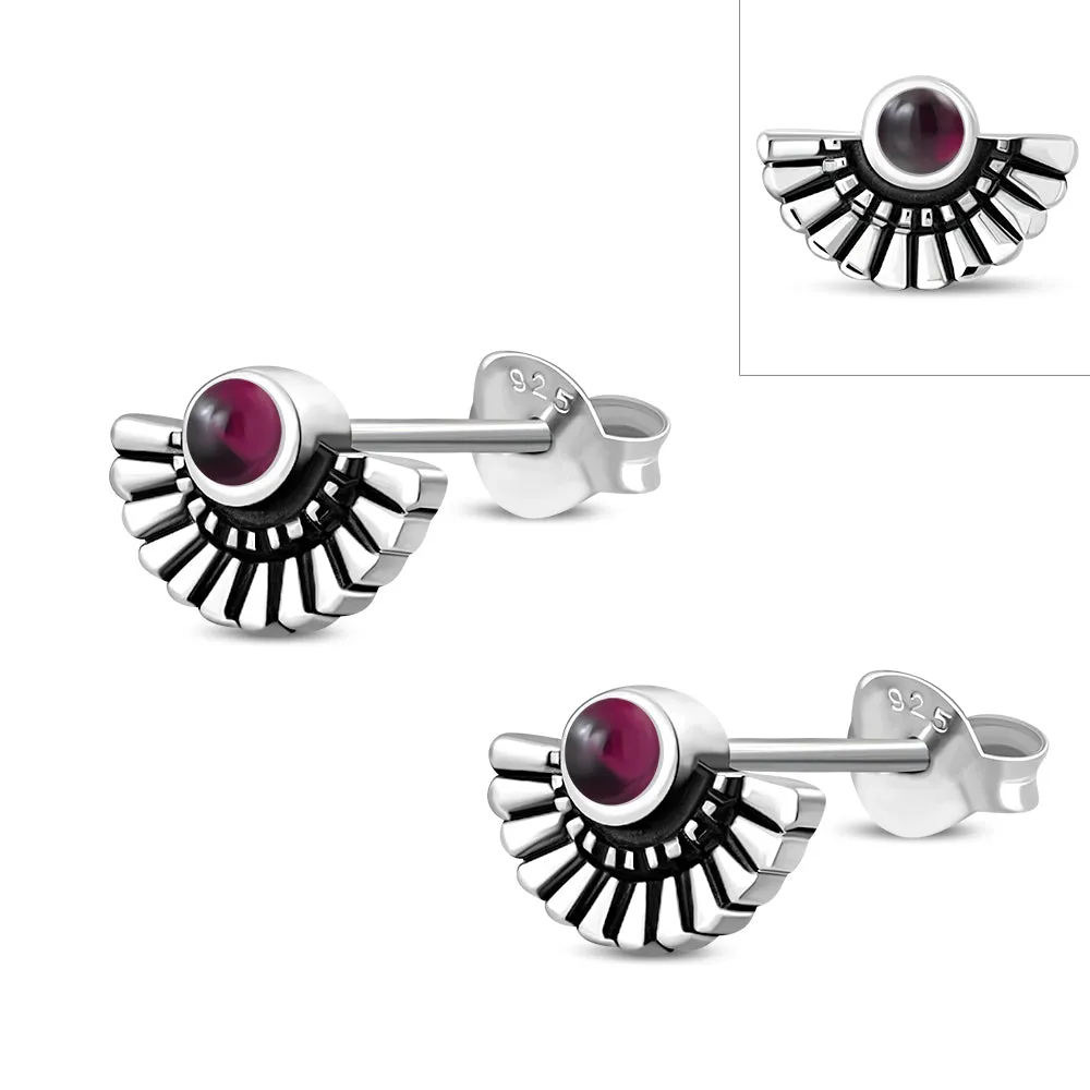 Garnet Stone Ethnic Style Sterling Silver Stud Earrings