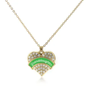 Gold Emerald Green Granddaughter Pave Heart Charm Classic Necklace