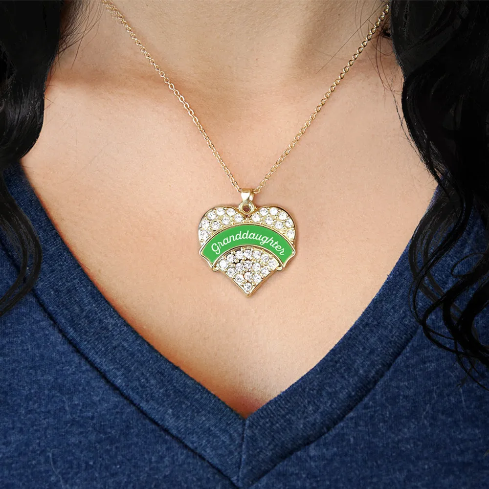 Gold Emerald Green Granddaughter Pave Heart Charm Classic Necklace