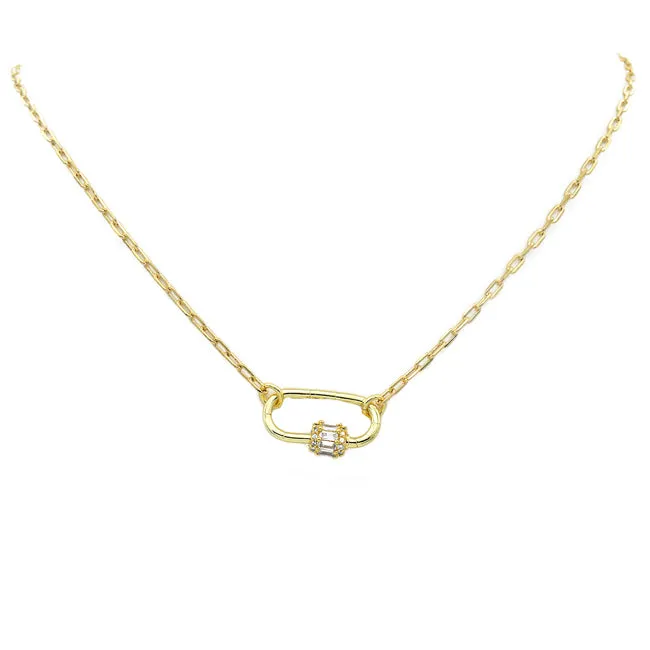 Gold Filled Linked Chain Necklace with CZ Station