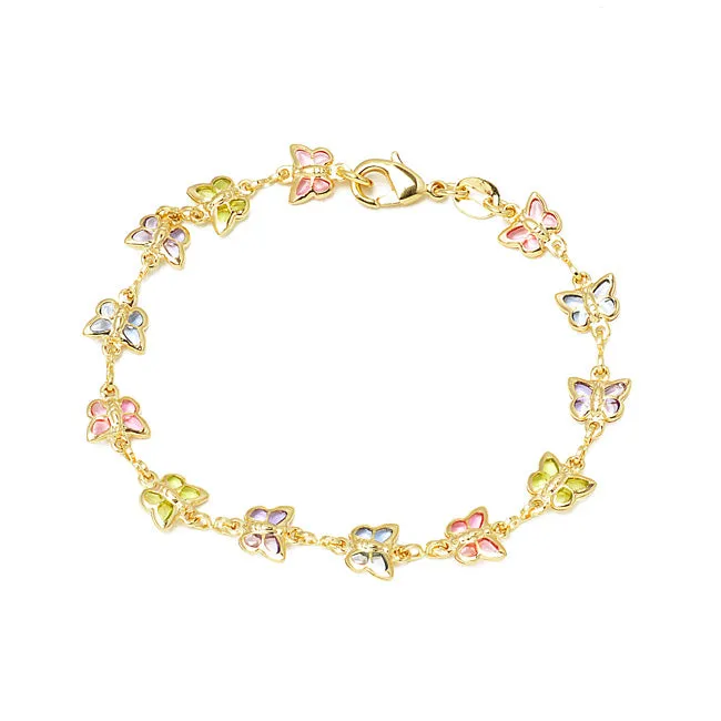 Gold Filled Multi Color CZ Butterfly Bracelet